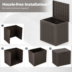 Outdoor Storage Box 25 Gallon Deck Box with Lockable Lid and Wicker-woven Texture-Brown