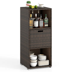 Outdoor Storage Cabinet Patio Wicker Organizer with Drawer-Brown