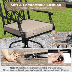 Set of 2 Outdoor Swivel Bar Chairs with Arms and 4 Inch Cushions, Brown on Black