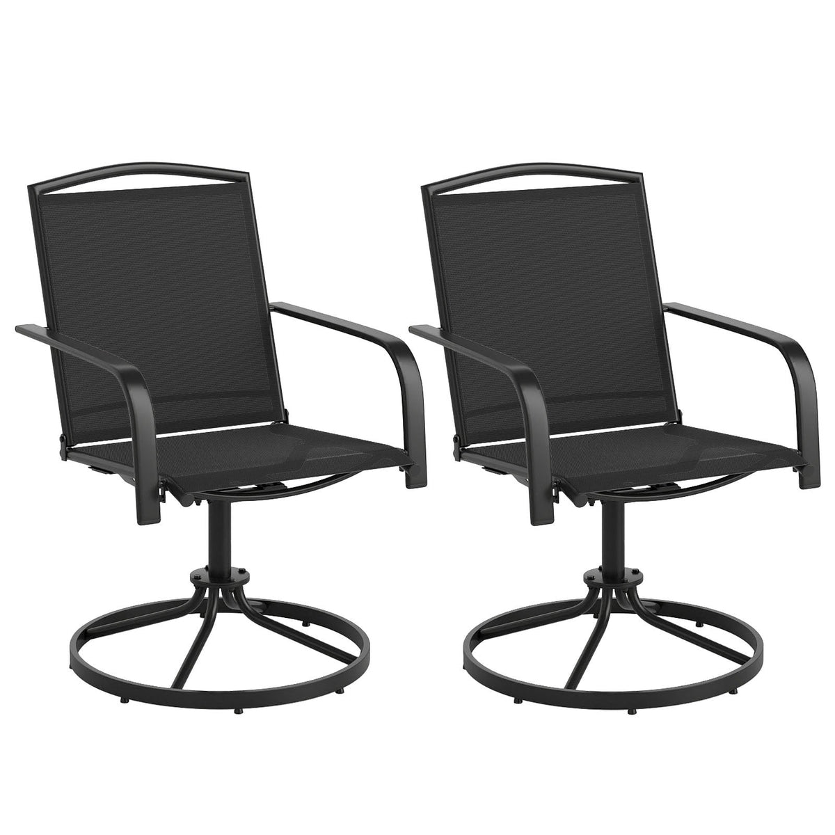 Outdoor Swivel Chairs Set of 2 with High Back and Breathable Seat-Black