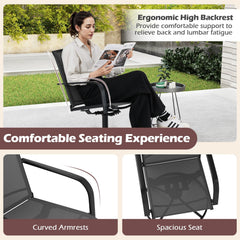 Outdoor Swivel Chairs Set of 2 with High Back and Breathable Seat-Black