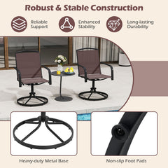 Outdoor Swivel Chairs Set of 2 with High Back and Breathable Seat-Coffee
