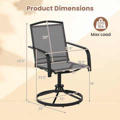 Outdoor Swivel Chairs Set of 2 with High Back and Breathable Seat-Gray