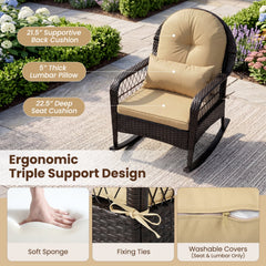 Outdoor Wicker Rocking Chair with Anti-Tip Stoppers 400 LBS for Porch Deck-Brown