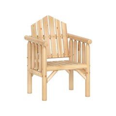 Outdoor Wood Armchair Wooden Patio Dining Chair with Armrests-Natural