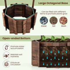 Outdoor Wooden Wishing Well Planter, 47 Inch Fir Garden Feature with Hanging Bucket