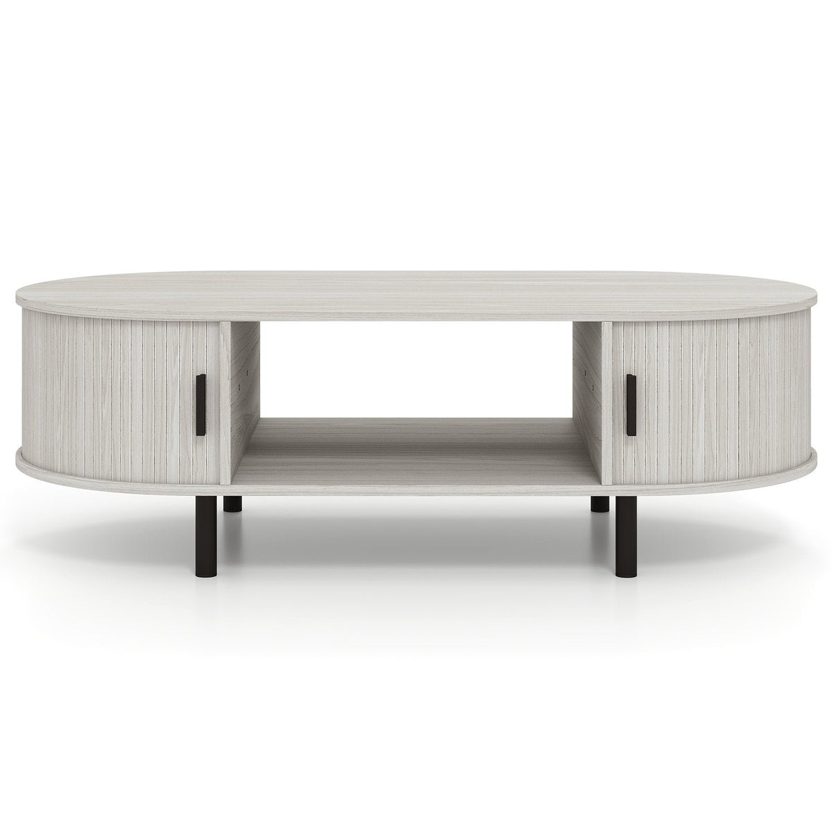 Oval Coffee Table 47.5inch Wooden Center Table with Storage-Oak