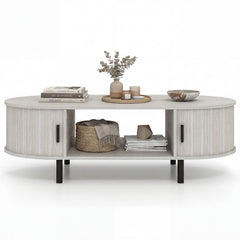 Oval Coffee Table 47.5inch Wooden Center Table with Storage-Oak