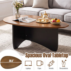 Oval Coffee Table Mid Century Modern Accent Table Low Profile Wooden Center Table-Walnut