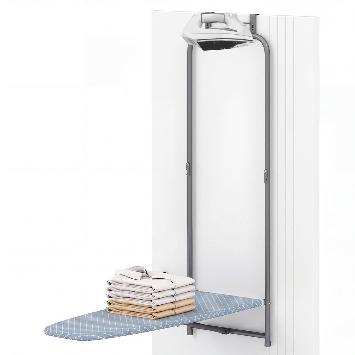 Over the Door Ironing Board Space-Saving Metal Hanging Ironing Board-Black