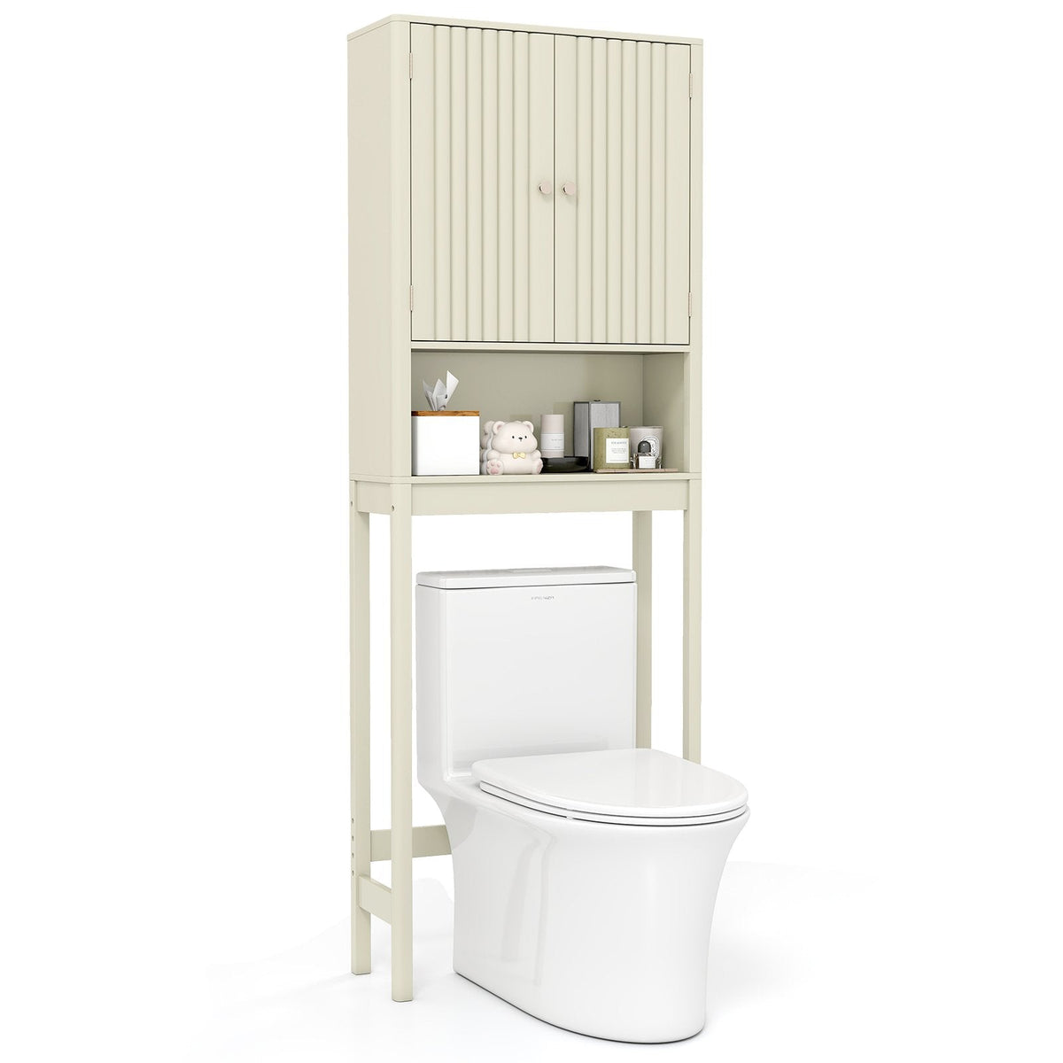 Over The Toilet Storage Cabinet with Fluted Doors-Beige