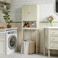 Over The Toilet Storage Cabinet with Fluted Doors-Beige