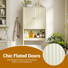 Over The Toilet Storage Cabinet with Fluted Doors-Beige
