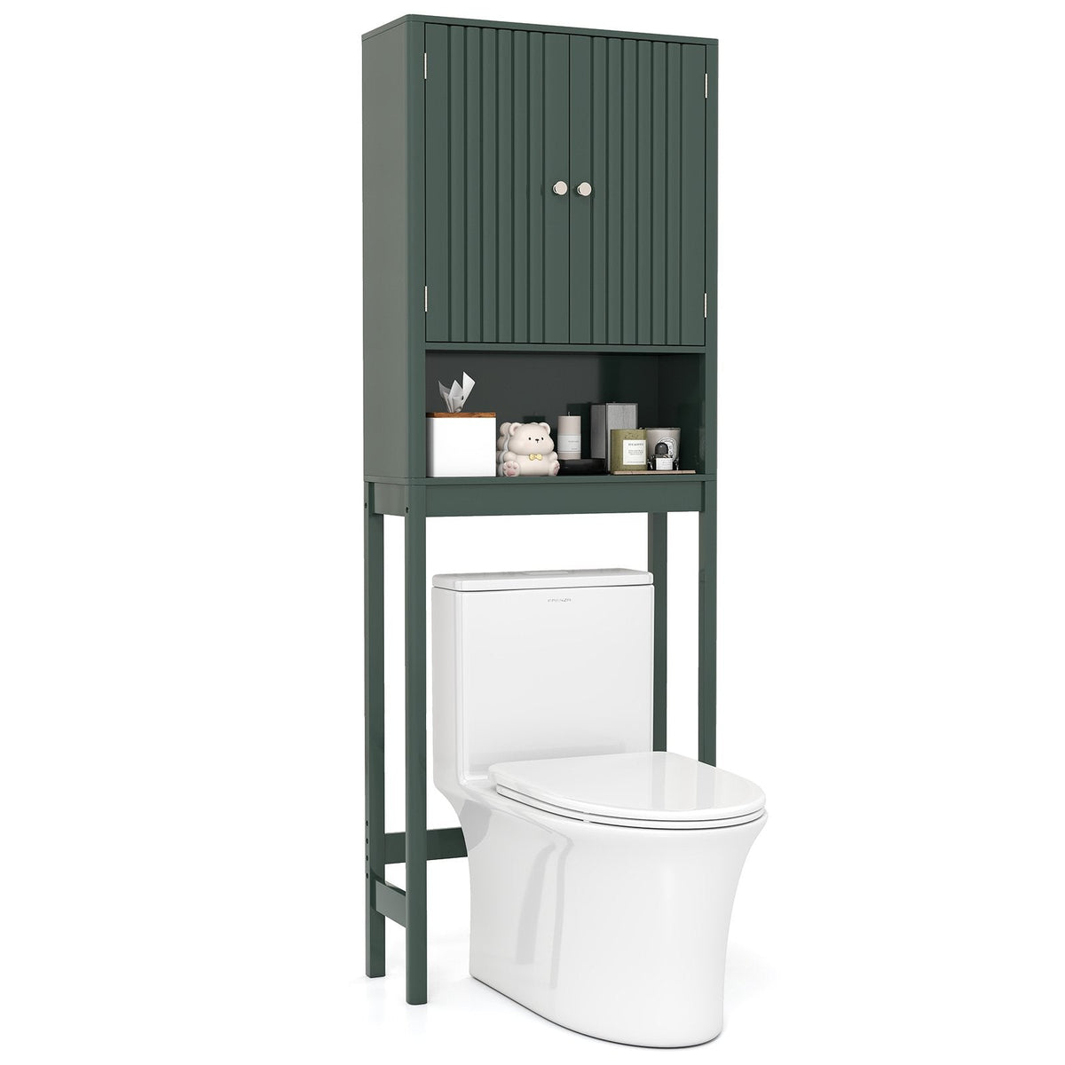 Over The Toilet Storage Cabinet with Fluted Doors-Green