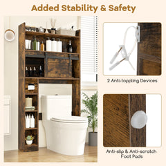 Over The Toilet Storage Cabinet with Sliding Barn Door and Adjustable Shelves-Rustic Brown