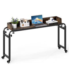 Overbed Desk with Wheels Queen Size Mobile Bed Desk with Adjustable Height-Brown