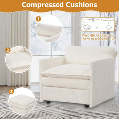 Oversized Accent Chair with Ottoman with Soft Corduroy Cushions-Beige