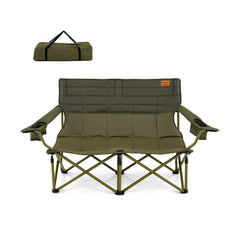 Oversized Camping Chair Folding Loveseat Camping Couch with Cup Holders & Thick Padding-Green