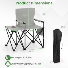 Oversized Camping Chair with Side Table and 2 Storage Pockets-Gray
