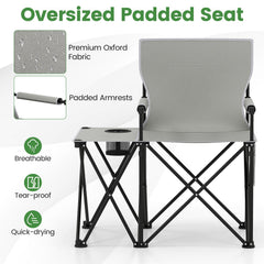 Oversized Camping Chair with Side Table and 2 Storage Pockets-Gray