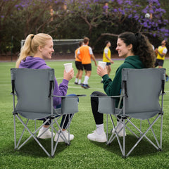 Oversized Camping Chairs Outdoor Folding Chair with Cooler Pouch and Cup Holder-Gray