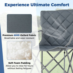 Oversized Camping Chairs Outdoor Folding Chair with Cooler Pouch and Cup Holder-Gray