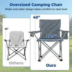 Oversized Camping Chairs Outdoor Folding Chair with Cooler Pouch and Cup Holder-Gray