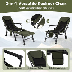 Oversized Foldable Fishing Chair with Detachable Footrest-Green