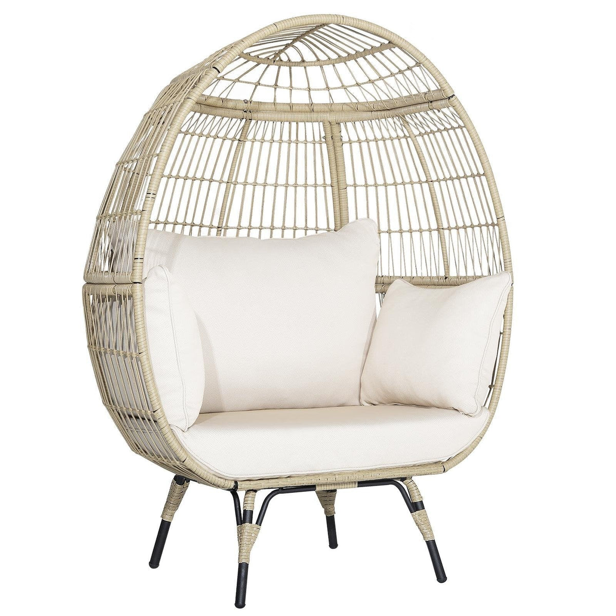 Oversized Wicker Egg Lounge Chair with 43 in Opening and 4 Cushions, Light Brown