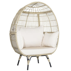 Oversized Wicker Egg Lounge Chair with 43 in Opening and 4 Cushions, Light Brown