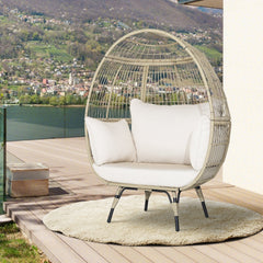Oversized Wicker Egg Lounge Chair with 43 in Opening and 4 Cushions, Light Brown