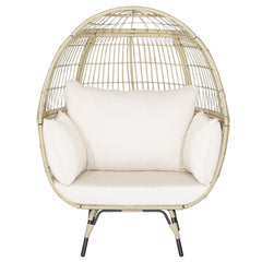 Oversized Wicker Egg Lounge Chair with 43 in Opening and 4 Cushions, Light Brown