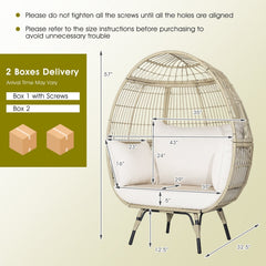 Oversized Wicker Egg Lounge Chair with 43 in Opening and 4 Cushions, Light Brown