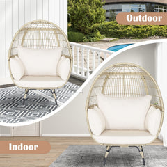 Oversized Wicker Egg Lounge Chair with 43 in Opening and 4 Cushions, Light Brown