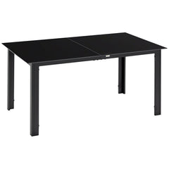 Aluminium Outdoor Dining Table for 6, 59" x 35" Rectangle Patio Table with Tempered Glass Tabletop, for Garden, Backyard, Lawn, Balcony, Black