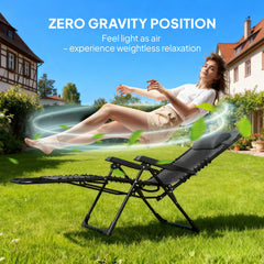 Folding Zero Gravity Chair, 5-Position Adjustable Outdoor Lounge Chair Recliner with Headrest, Beige