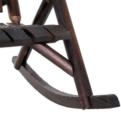Wooden Outdoor Rocking Chair, Oversized Adirondack Patio Rocker with High Back and Slatted Seat, Carbonized