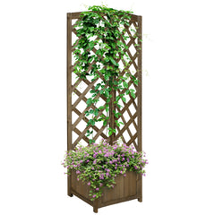 Raised Garden Bed Wood Planter with Trellis for Vine Climbing, 16" x 16" x 57", Brown