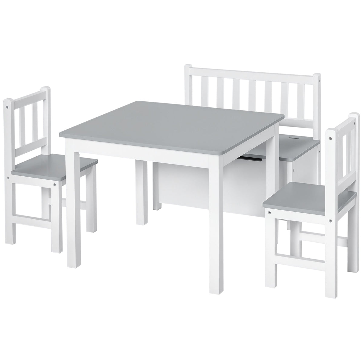 4-Piece Set Kids Wood Table Chair Bench with Storage Function Gift for Toddlers