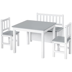 4-Piece Set Kids Wood Table Chair Bench with Storage Function Gift for Toddlers