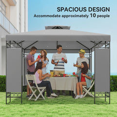 10 x 10 FT Canopy Gazebo, Double Roof Patio Gazebo with Screen Panels and Metal Frame for Deck, Backyard, Khaki