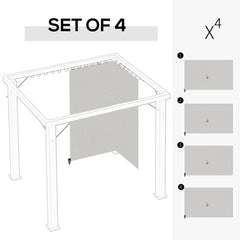 Gazebo Curtains, 10' x 12' Universal Replacement Privacy Curtain, 4-Panels Sidewall with Hooks/C-Rings, Light Grey