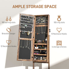 Mirror Jewelry Cabinet Armoire, Lockable Jewelry Organizer with Full-Length Mirror, 3 Angle Adjustable, Grey