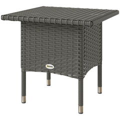 Wicker Outdoor Side Table, 20" Square Patio End Table w/ Full Woven Top, Grey