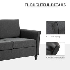 2-Seat Sofa Two-Seater Couch with Armrests and Wood Legs for Living Room, Bedroom, Dark Grey