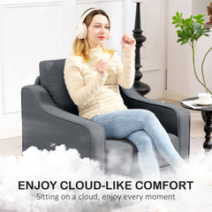 Armchair, Modern Accent Chair with Pocket Spring, Linen Upholstered, Thick Padded, Charcoal Grey