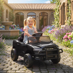 12V Ride on Car, Licensed Dodge RAM 3500 Electric Vehicle with Remote Control, Suspension for 3-5 Years, Black