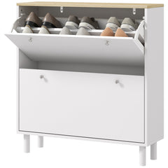 2 Drawers Shoe Storage Cabinet with Adjustable Shelves for 16 Pairs of Shoes, Black