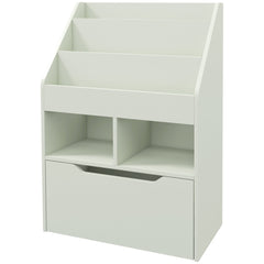 Kids Bookcase Multi-Shelf Rack Organizer with Storage Drawer for Books for Reading Nook, Classroom, Bedroom, Playroom, Grey