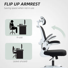 Mesh Office Chair, Ergonomic Desk Chair with Flip-up Armrest, Rotatable Headrest, Adjustable Lumbar Support, Pink